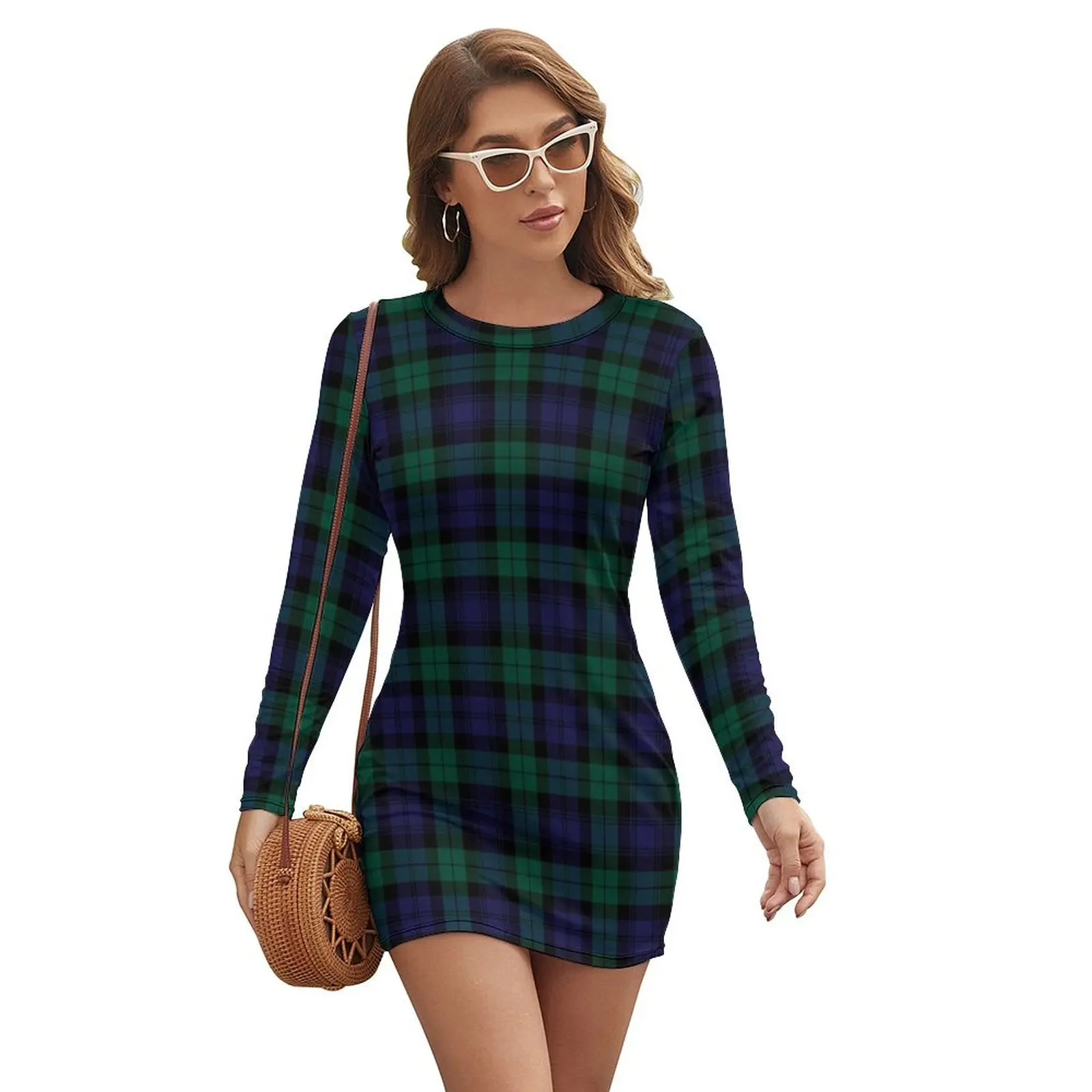 

Blackwatch Tartan Clothing Modern Cute Blue and Green Plaid Long-sleeved Dress summer dress women 2024 dress for woman