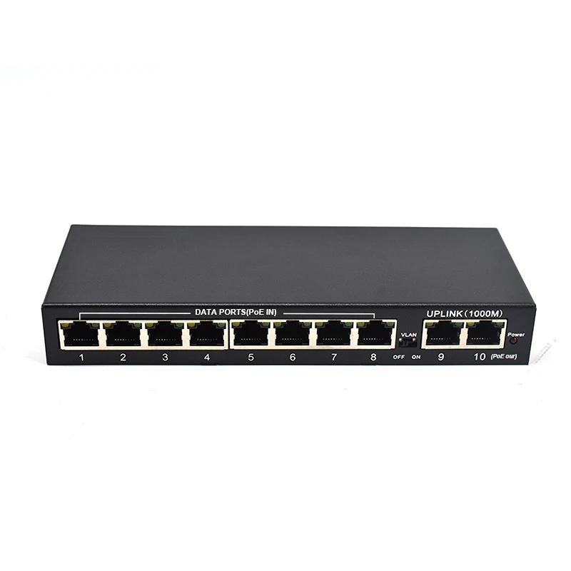 Fast Ethernet Reverse Poe Switch, 10 Port, 8 Port, 100Mbps, with Gigabits 2 Uplink Port, 24V-48V, Poe in PoE Out, RPOE Switch