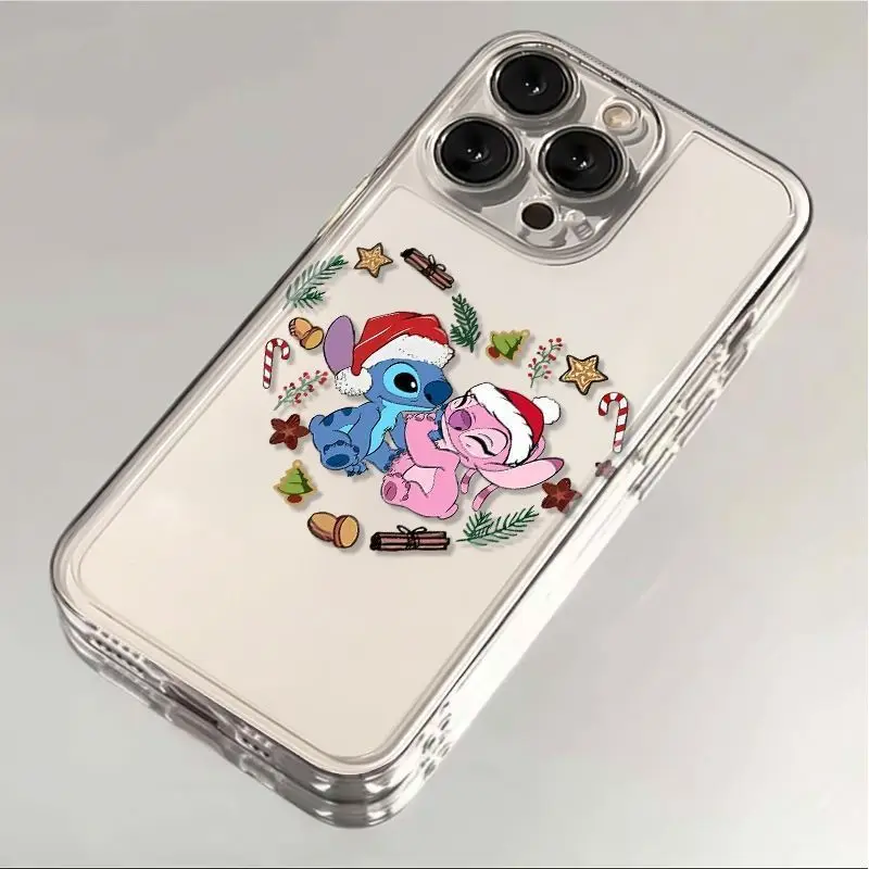 Disney's Stitch und Annie Handyhülle für Apple iPhone 16 15 Pro Max 13 14 Plus 12 11 Pro 7 8 Plus XS XR Y2K Weihnachten Clear Cover