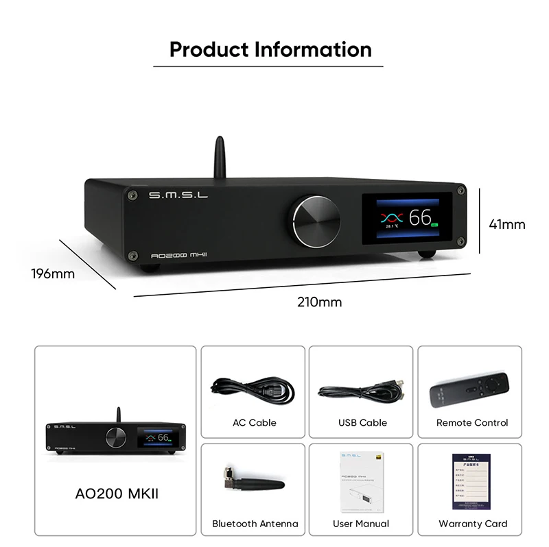 SMSL AO200 MKII HIFIデジタルアンプMA 5332 MSチップ高出力ステレオ