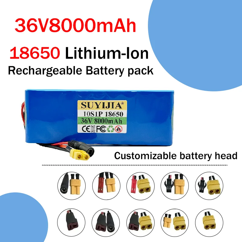 

18650 10S1P 36V 8000mAh li-ion rechargeable battery available for electric bikes with BMS backup battery with CE certification