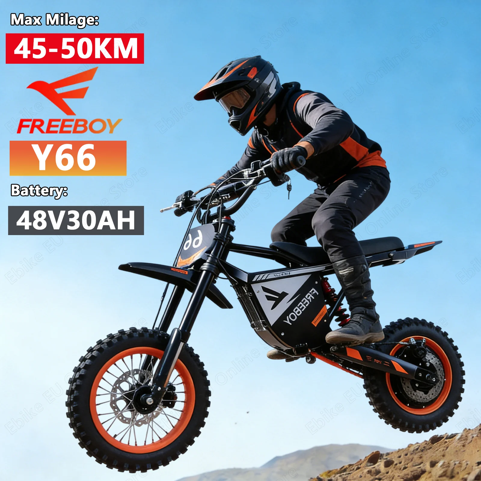 FREEBOY Y66 E-Bike mit Effizientem Motor, 48V30AH Akku, Elektrofahrrad mit 12/10-Zoll Allterrain-Fettreifen