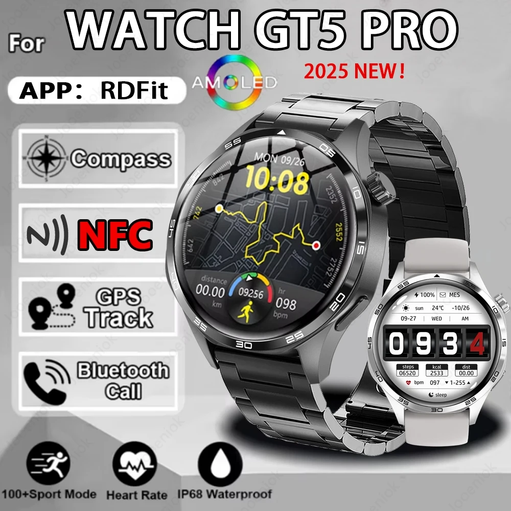 

2025 New For Huawei Watch5 Pro Smartwatch Men 360*360 AMOLED HD Screen Bluetooth Call NFC GPS Smart Watch Android IOS