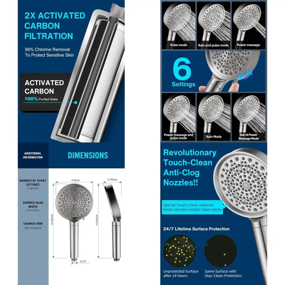 

Advanced Carbon Filter Shower Head: Removes 99% Chlorine, Softens Hard Water, Alleviates Dry Skin, Brushed Nickel Finish