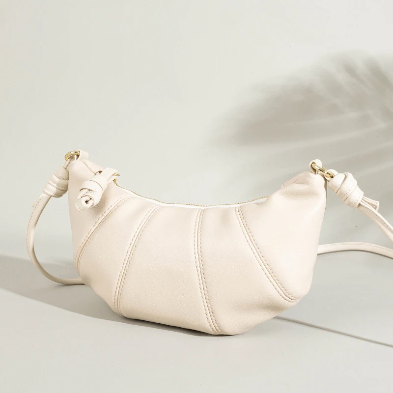 

Unique Knot Strap Design Zipper Crossbody Purse Fashion Forward Women Elegant Crescent Shaped Shoulder Bag