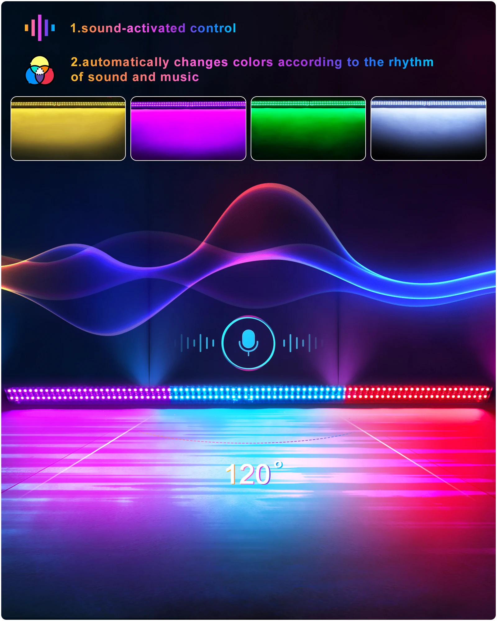 U'King 4 قطعة 120 واط جدار غسل ضوء بار 336 RGB المصابيح أضواء للمسرح 7000lm أضواء غسالة الجدار للمنزل ملهى ليلي حفل زفاف العرض