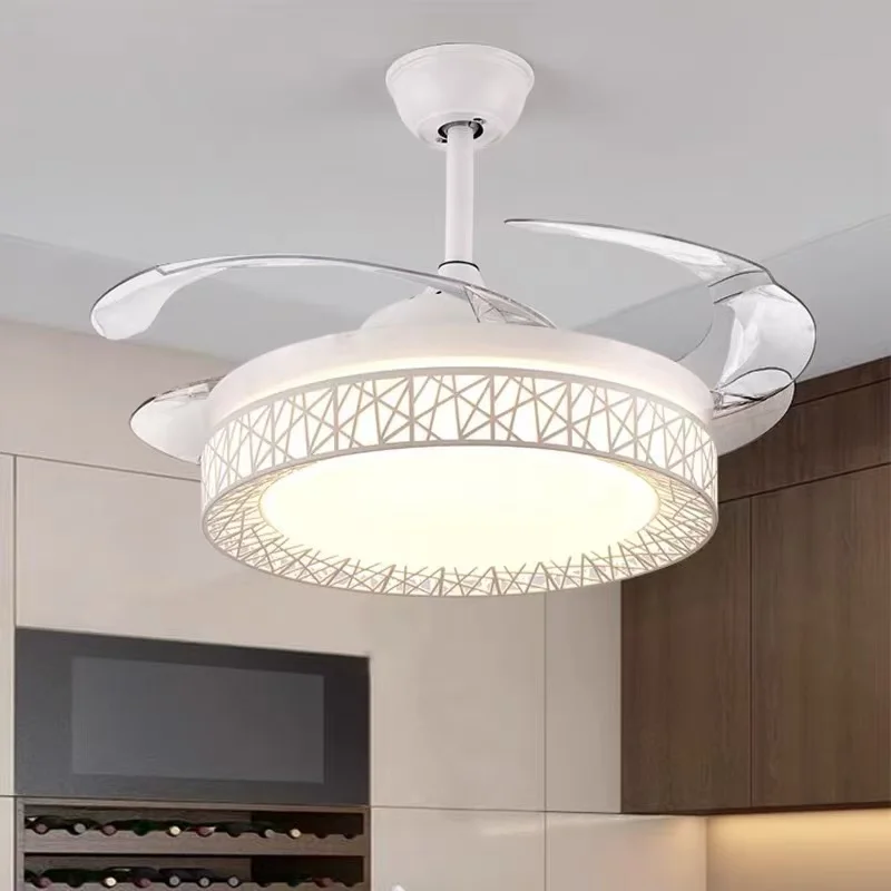 Nordic Round Invisible LED Ceiling Fans Strong Wind with Focus Art Creative Lamps for Living Room Home Decoration Chandeliers