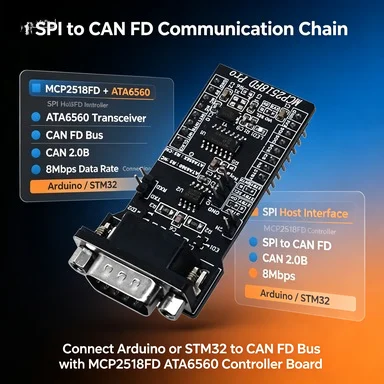 SPI to CAN FD Controller Module MCP2518FD ATA6560, CAN 2.0B/ FD 8Mbps for Automotive