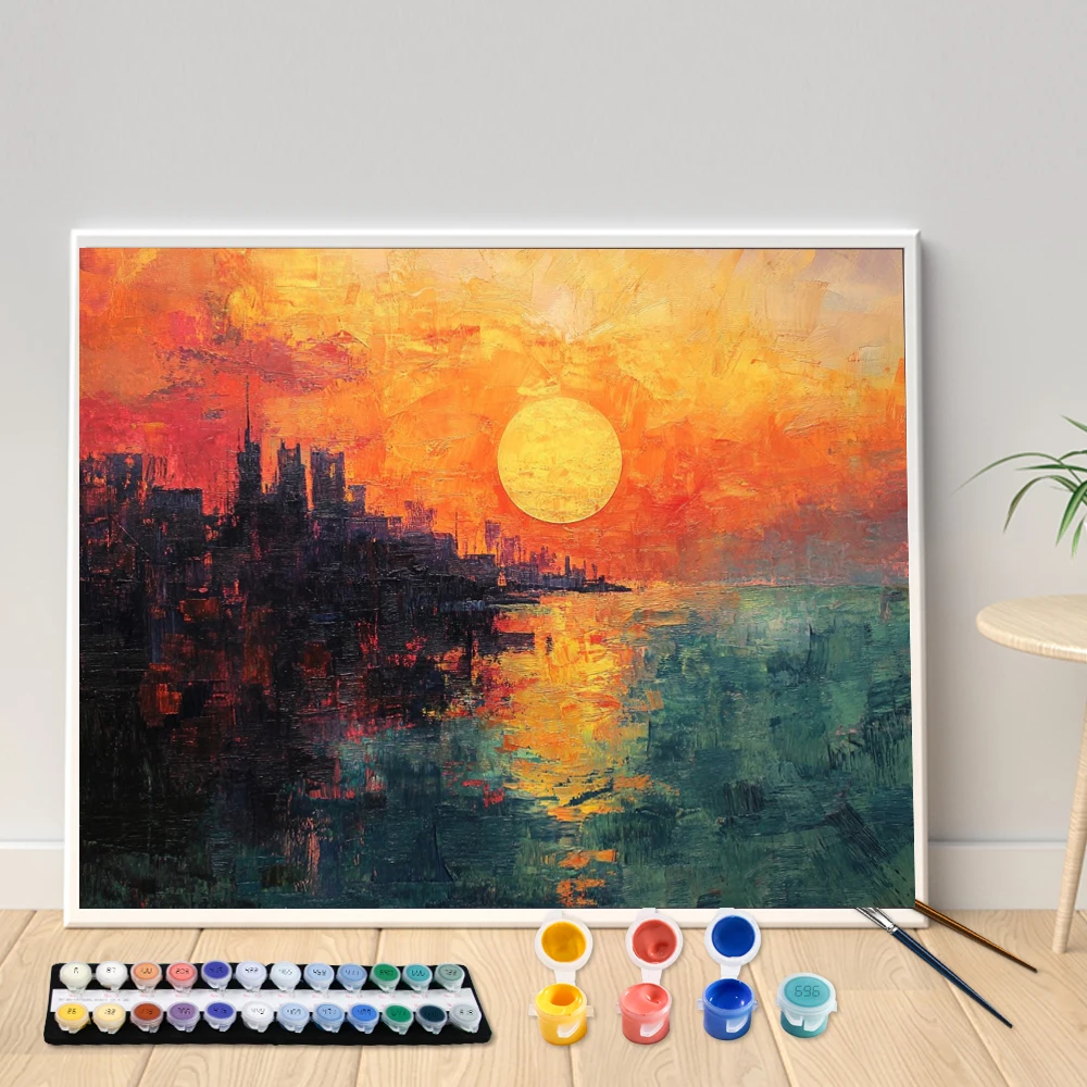 

Digital Acrylic Painting Kit DIY Colorful Sunset Hand Art Canvas Hand Painted Home Decor Personalized Surprise Gift