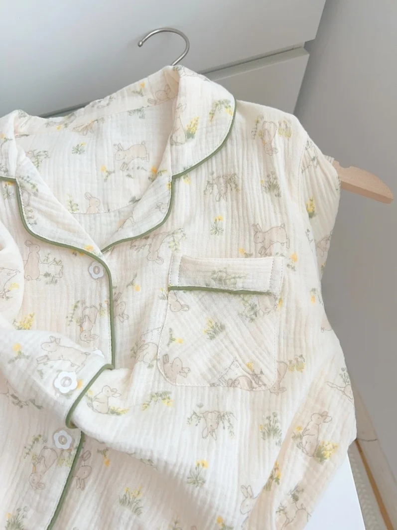 

Pure Cotton Double Layered Spwear Long Sve Pants Home Clothes for Women Cute Rabbit Garden Sle Casual Spring Autumn