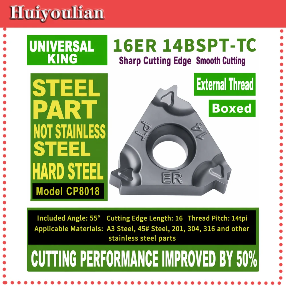 10pcs 16ER14BSPT-TC Carbide Threading Insert External BSPT Thread for Steel Stainless Steel CNC Lathe 14TPI 16mm