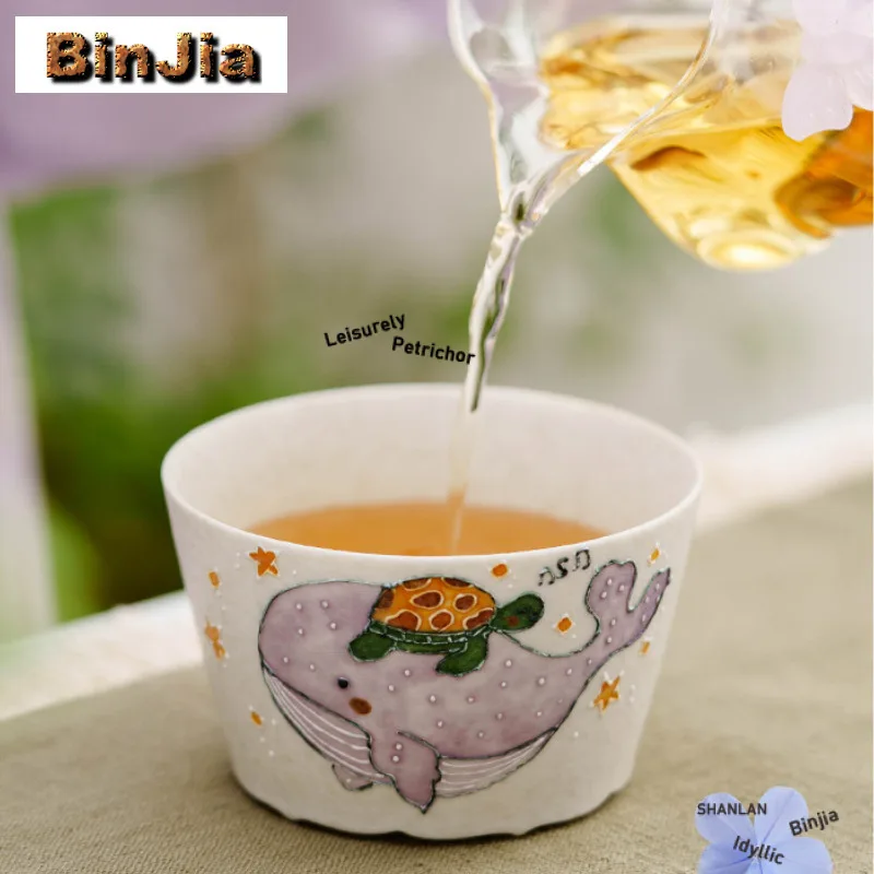 180ml Hand Painted Whale Sea Turtle Teacup Zen Tea Bowl Set Of Cups Tea-tasting Fragrance Cup Chazhan Master Cups Drinkware