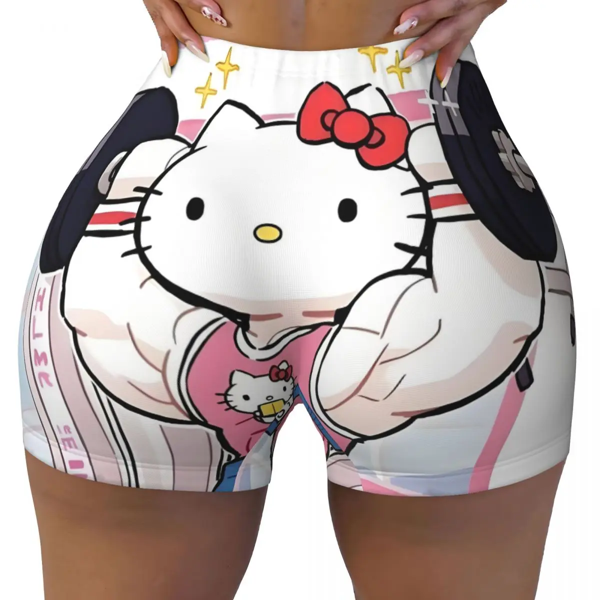 

Custom Hello Kitty Cat Anime Volleyball Biker Workout Shorts Women Athletic Gym Yoga Shorts