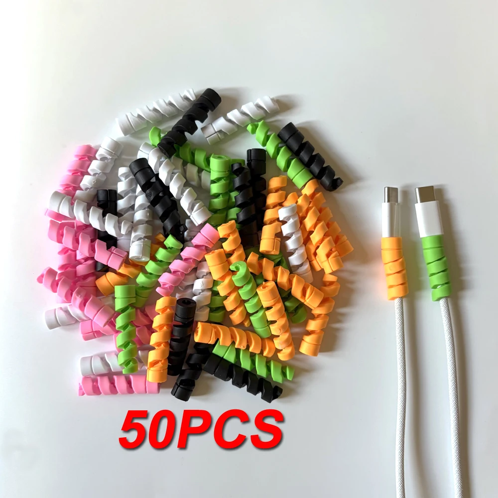 50 Stück Kabelschutz Silikon Spiralwickler Drahtendkabel Organizer für Telefon USB Ladegerät Kabel