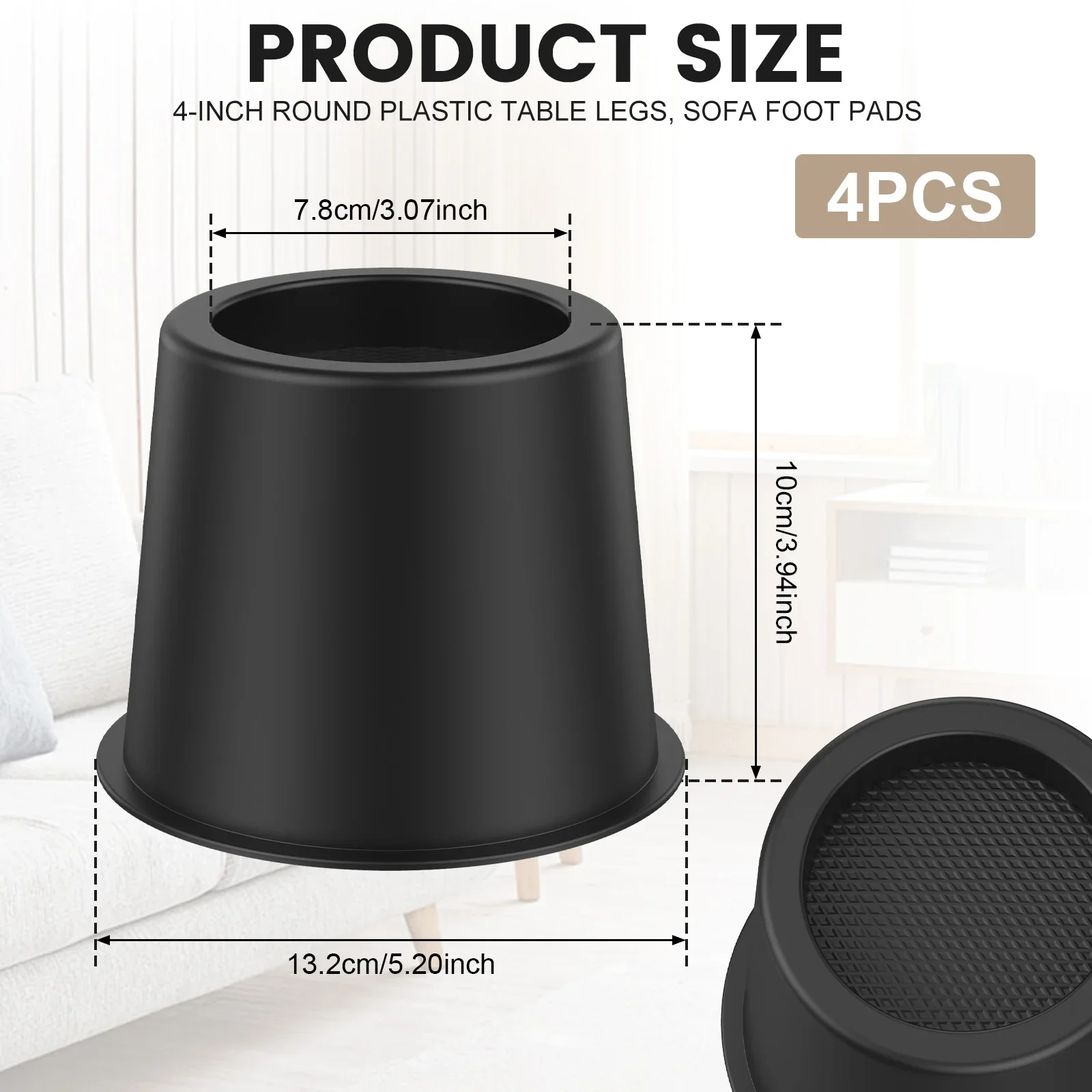 4/6Pcs Bed Riser 4 Inch Heavy Duty Round Furniture Riser Plastic Bed Lift Riser Sofa Couch Lift Riser Table Leg Riser Elevation