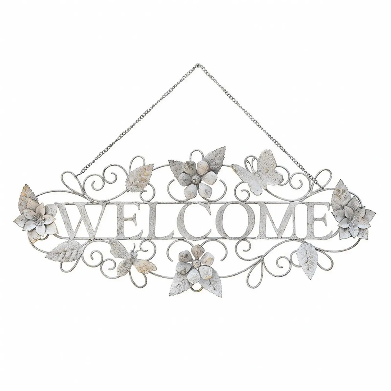 Welcome Sign for Front Door Outside with Retro Metal Wall Decor Hanging Plaque for Farmhouse Cottage Shabby Chic Home
