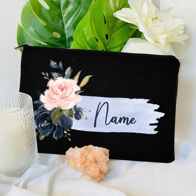 Saco de embreagem padrão floral personalizado para mulheres, maquiagem, cosméticos, bolsa de viagem, casamento, banheiro, armazenamento, presente para dama de honra