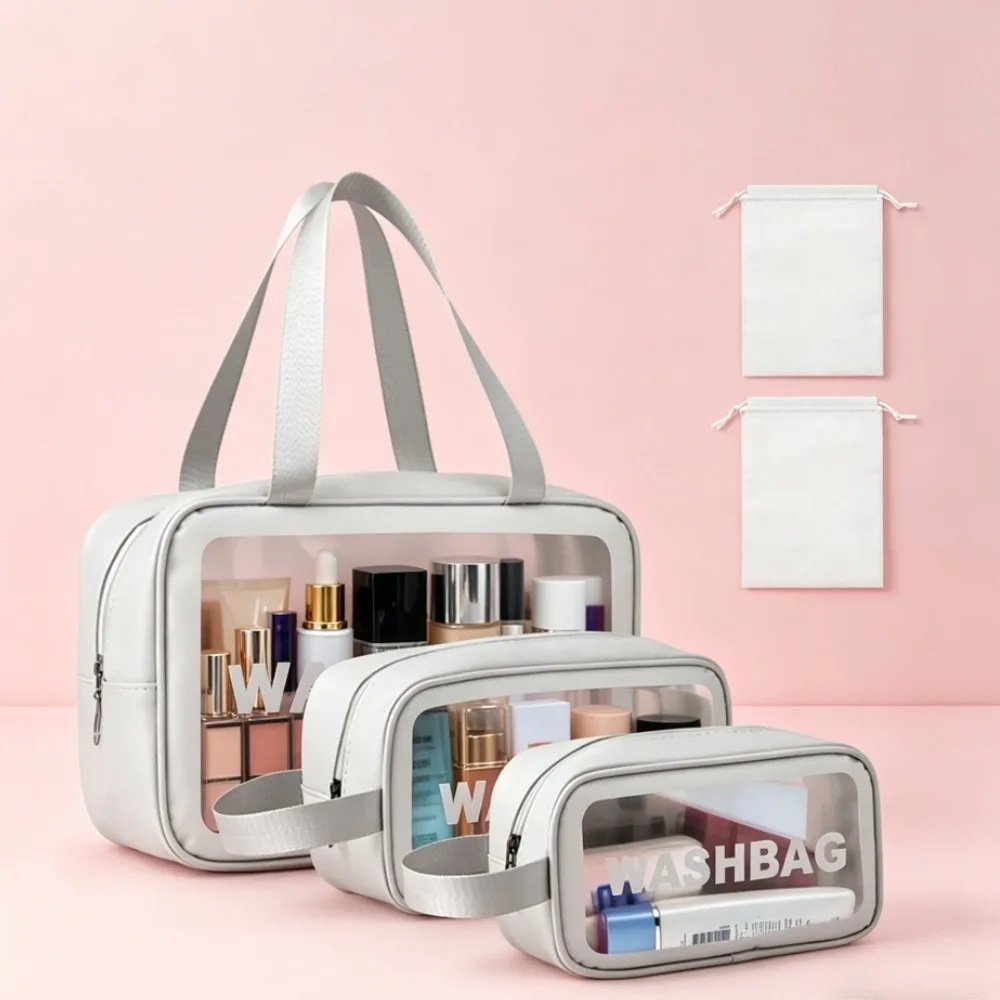 

Набор из 3 прозрачных косметичек, водонепроницаемые дорожные сумки для макияжа с ручкой, герметичные косметические мешочки
