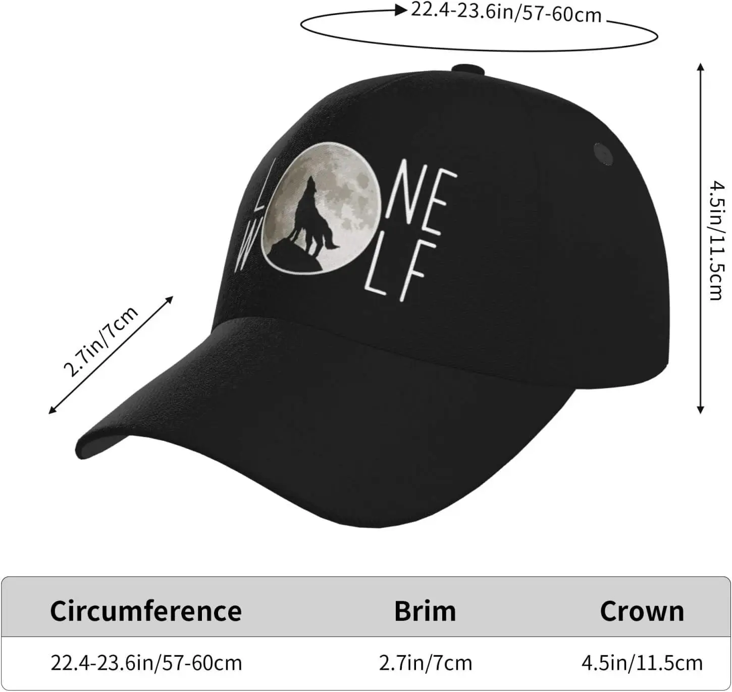 Lone Wolf Moon Baseball Cap Men Women - Adjustable Classic Plain Hat Black