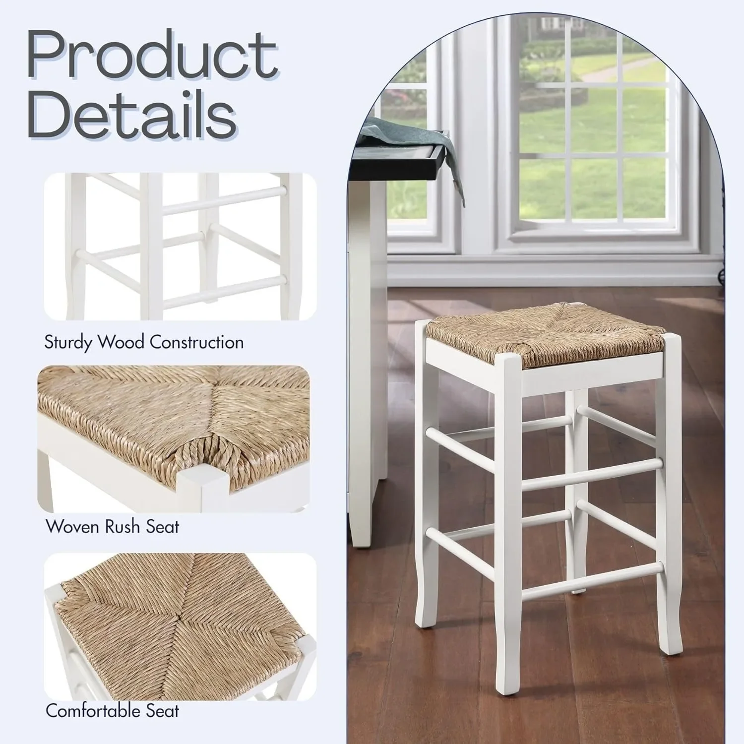 Banqueta de balcão com acabamento creme 24", tamanho compacto de 15 x 14,57 polegadas - para cantos de café da manhã aconchegantes e espaços pequenos