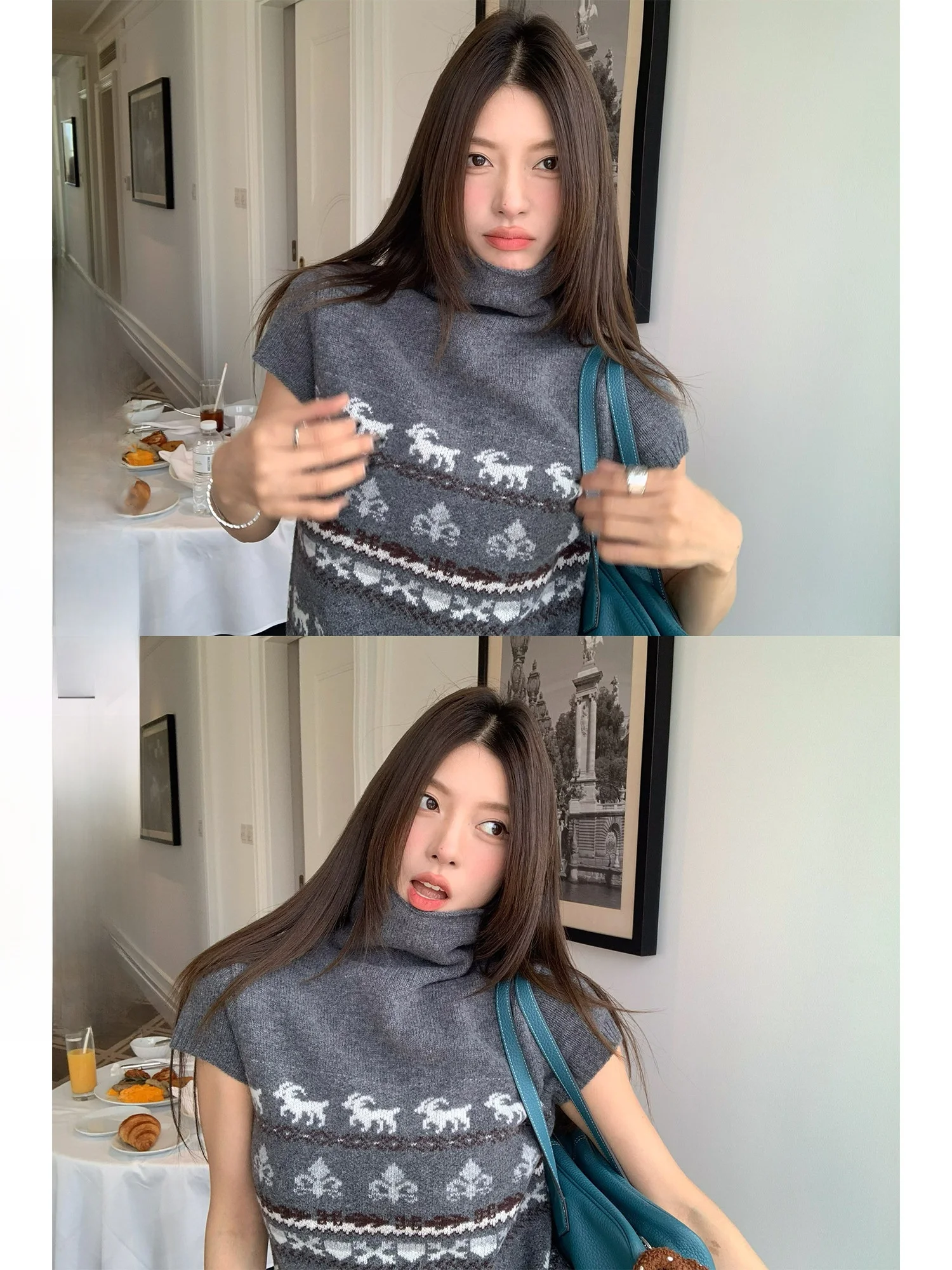 

Wool Knitted High Collar ort Sve Sweater Women's Autumn Winter Faion Animal Pattern Dental Retainer Big Poodle