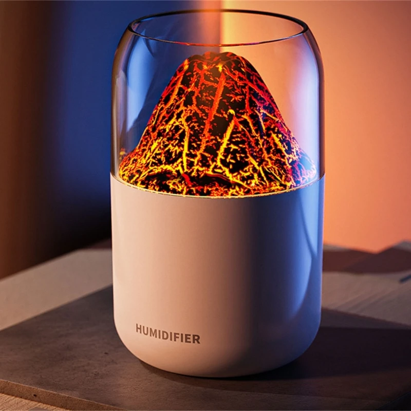 M2EE เครื่องฟอกอากาศแบบพกพา 300ml ขนาดเล็ก Cool Volcano Humidifier LED Night Light USB Desktop Humidifier 2 โหมดหมอก