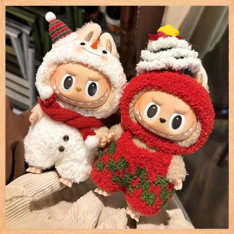 

For Labubu Handmade Knitted Baby Clothes forLabubu Macaron Sitting Party Doll Clothes Christmas Baby Clothes Set Purely Handmade