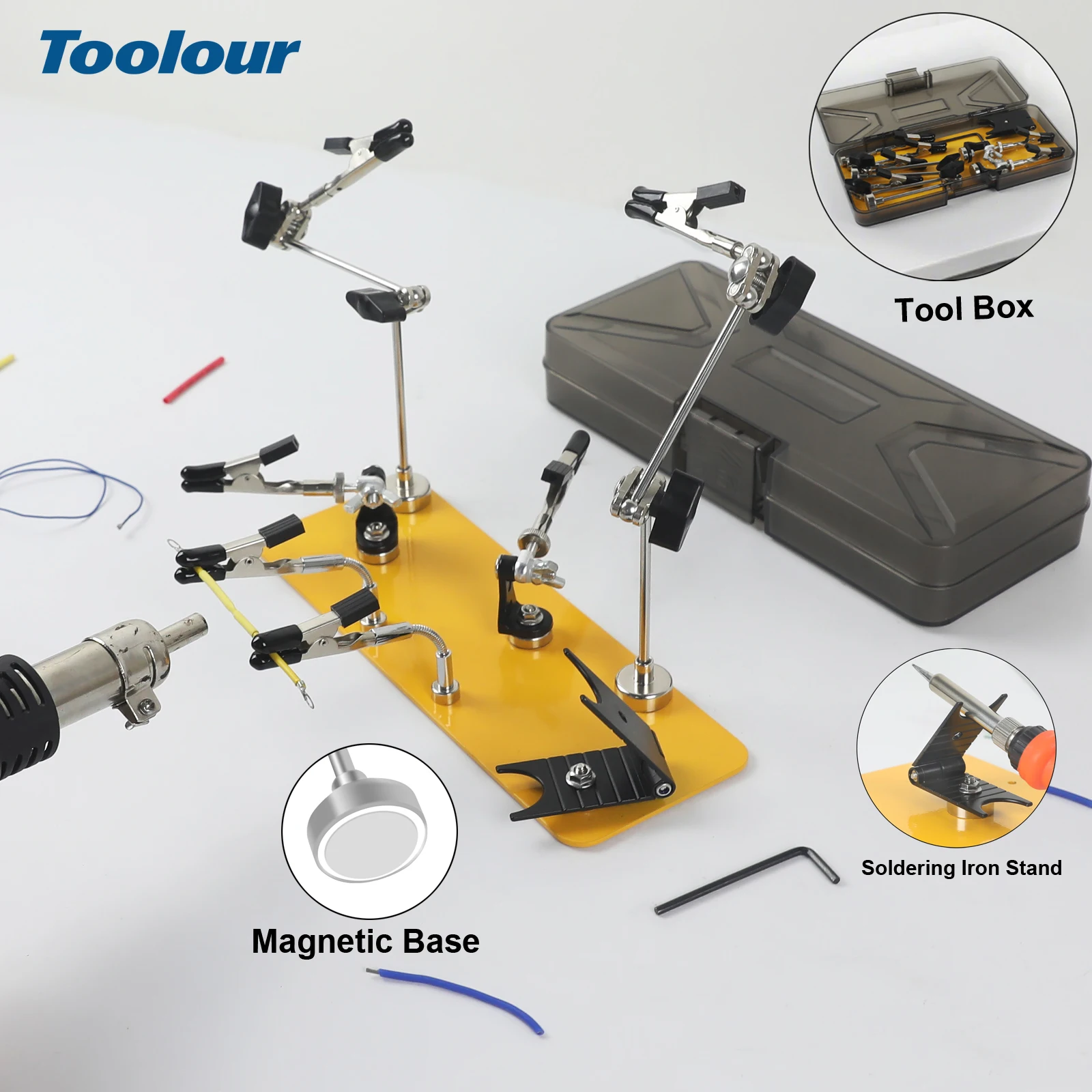 

Магнитный инструмент для ремонта рук помощи Toolour с ящиком для инструментов, регулируемый держатель печатной платы для пайки, ремонта электроники, сделай сам