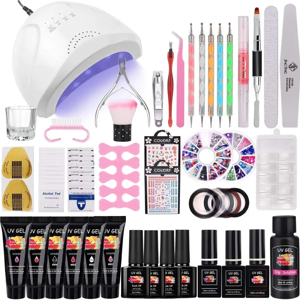 

Poly Nail UV Gel Kit LED Lamp False Nail Extension Builder Set Acrylic Solution Lacquer Base Top Coat Polish Manicure Set