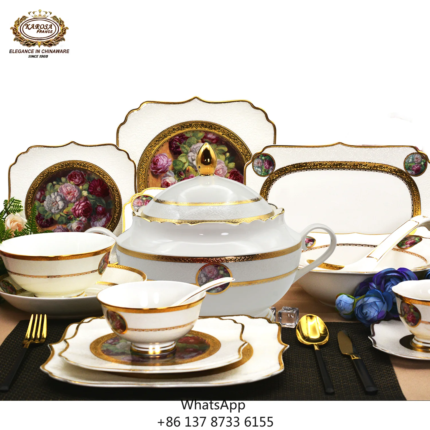 

98pcs High Quality New Pattern Pure Gold Porcelain Luxury Tableware Sets