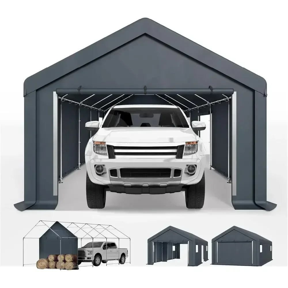 Carport Storage Shed 13x24 t Portable, Heavy Duty Car Port Garage Shelter with Sidewalls and Roll Up Door Automobile Boat Motorc