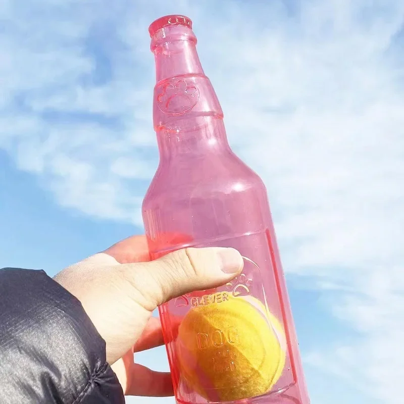 Juguete para masticar para perros, botella de cerveza de silicona chirriante con pelota de tenis, juguete para cachorros resistente a mordeduras, limpieza de dientes, suministros interactivos de juguetes para perros