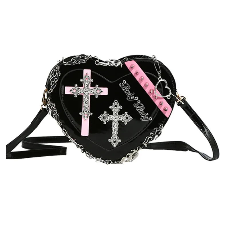 

Bag, Shoulder Cross Body Women's Handbag, New Fashion Y2k Gothic Niche Design, Heart-Shaped Cosmetic Clutch, Spicy Girl Retro