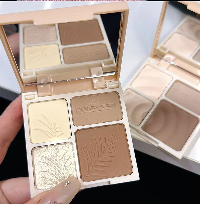 MUGELEEN Tavolozza di evidenziatori contorno a 4 colori Matte Shimmer Regalo di Natale Ombretto festivo portatile per il trucco