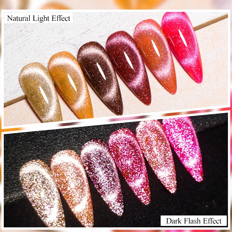 MEET ACROSS 7ml Amber Reflective Magnetic Gel Nail Polish Glitter Cat Gel Semi Permanent UV Gel Nail Art Varnish For Manicure