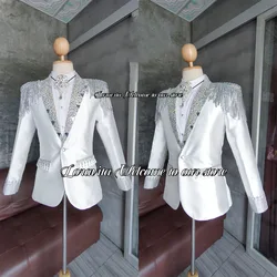 Luxury Gem Male Prom Party Blazers Sparkle Crystals Men Suits For Wedding Groom Tuxedos 2 Pieces Sets Slim Fit Costume Homme