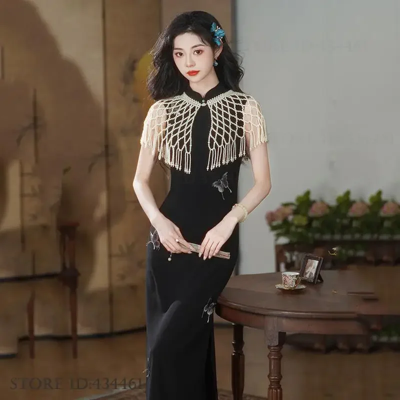 

Винтажное классическое Ципао с воротником-стойкой, женское длинное платье Cheongsam, элегантное традиционное китайское женское платье, Vestidos, большой размер 3XL