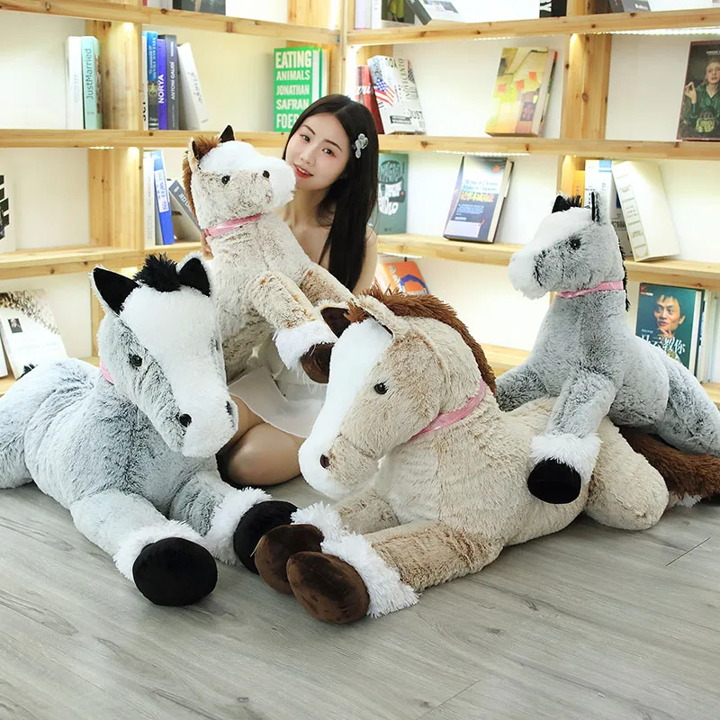 90/120CM Big Size Cute Lying Horse Plush Toys Stuffed Cartoon Animal Horse Birthday Gifts