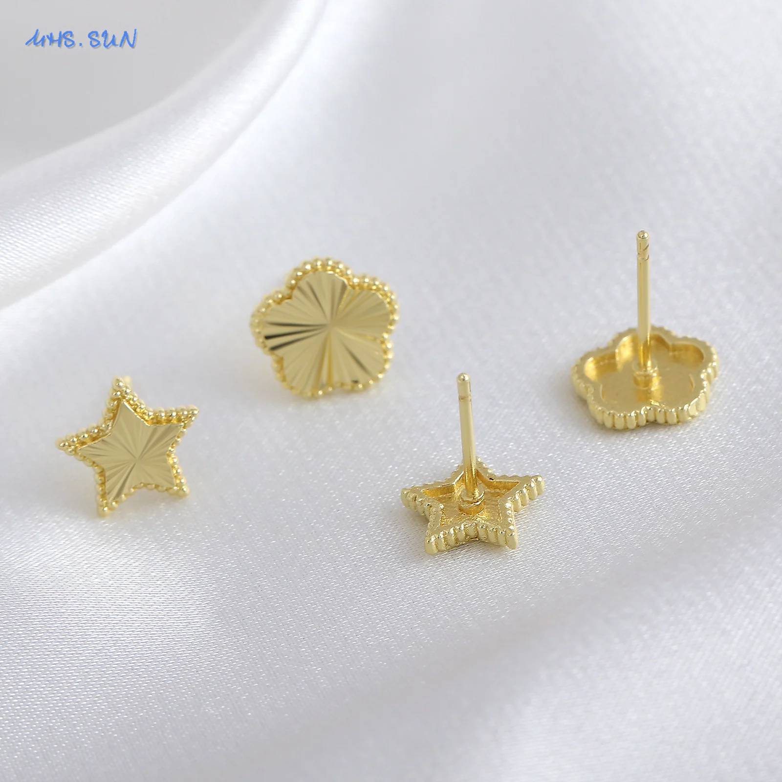 MHS.SUN Gold Plated Five-Pointed Star Plant Five Leaf Flower Petal Stud Earrings for Women Exquisite Piercing Ear Jewelry Gift