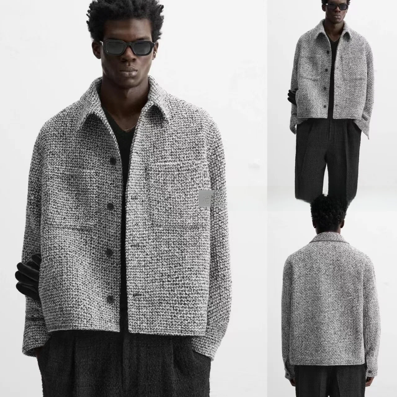 

Spring 2025 Men's Loose Texture Long Sve irt Jaet New Arrival ket Decorated Faion Urban Sle Windproof Polyester...