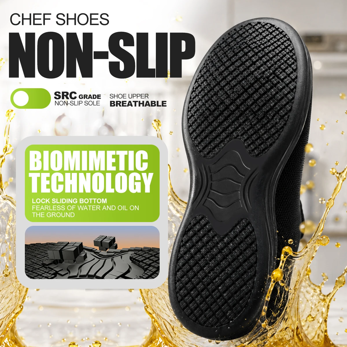 Men Chef Work Shoes Slip‑Resistant  Comfortable Water‑Resistant Lightweight Oil‑Proof For Restaurant Kitchen Working Footwear
