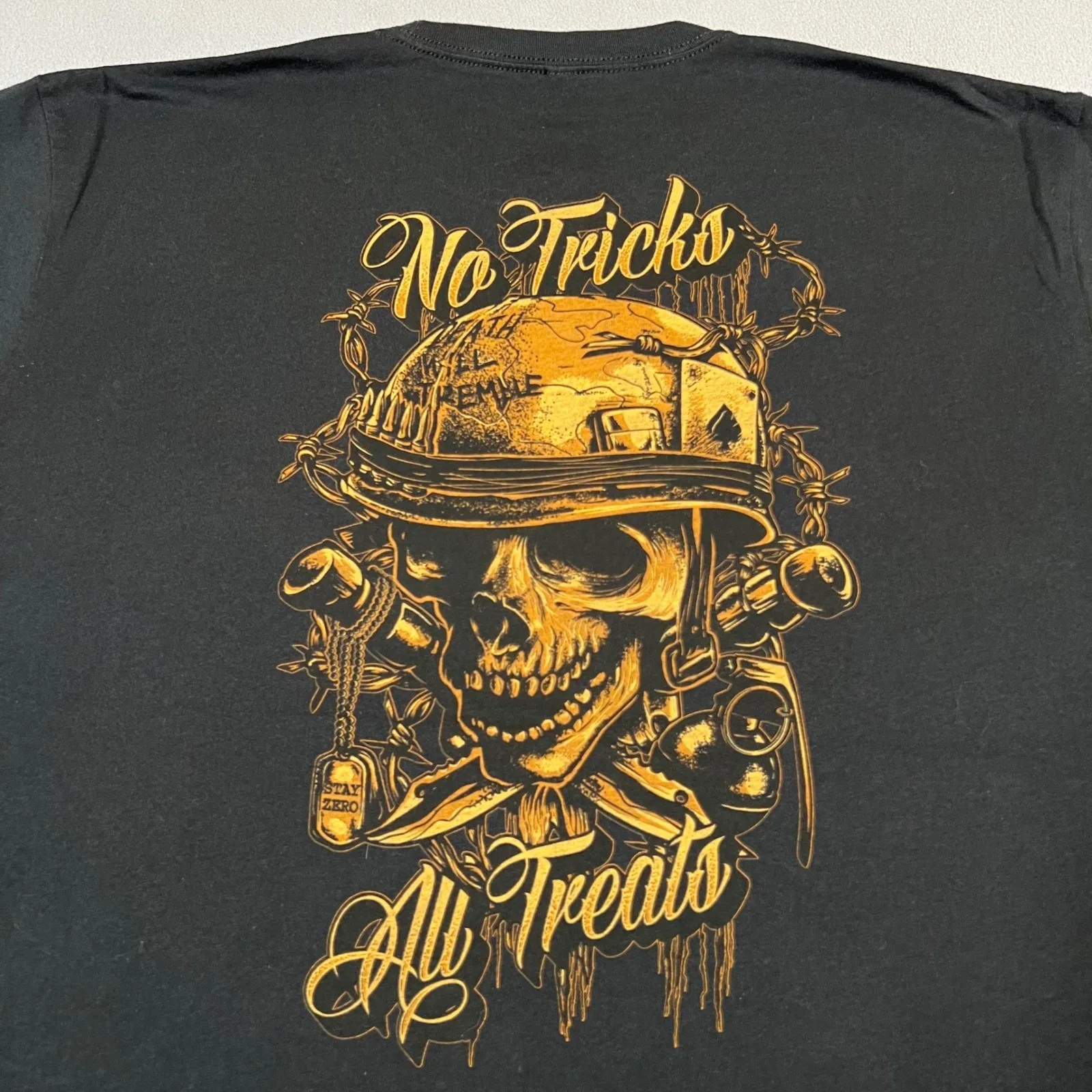 Zero Foxtrot All Tricks No Treat T Shirt Men XL Black Skull Military Made in USA