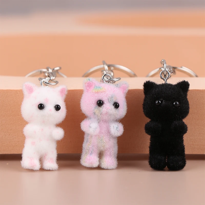 Colorful Tie-dye Rabbit Keychain Cartoon Flocking Bunny Phone Chain Earphone Case Pendant Lanyard Backpack Bag Decor Car Keyring