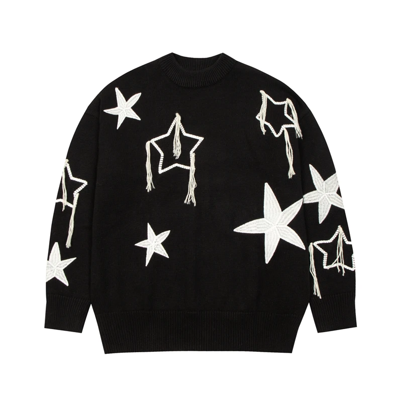 

Top Version Tassels Star Knit Vintage Damaged Sweater Men Women Sweatshirts Jacquard Sweaters