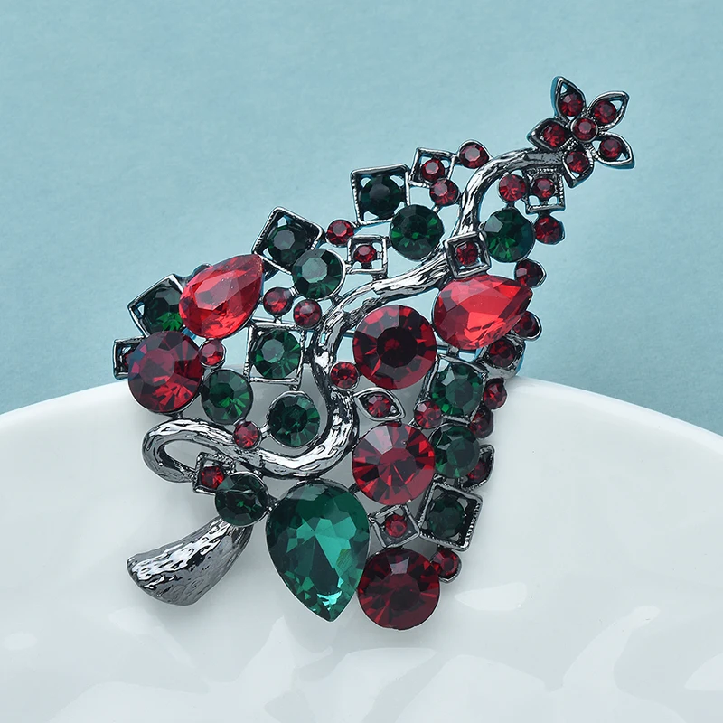 Wuli&baby Shining Christmas Tree Brooches For Women Men Rhinestone Big New Year Tree Plants Party Brooch Pins Gifts