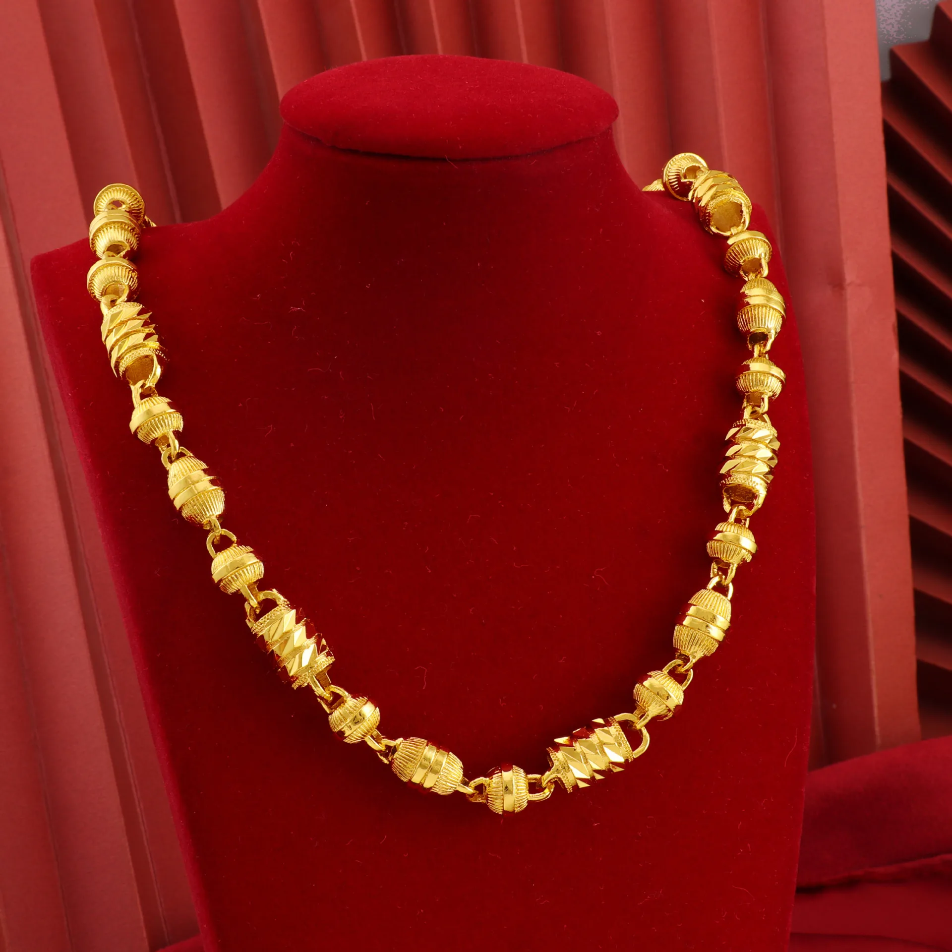 Luxury 24K 9999 Pure Gold real gold Men's All-match Olive Cylindrical Hollow Necklace