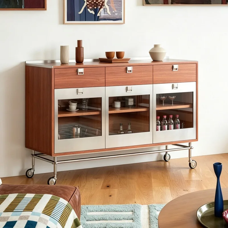 Medieval Coffee Corner Locker, Solid Wood Side Cabinet Movable Locker