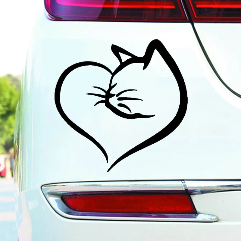 Waterproof Cat & Heart Car Sticker - Durable PVC, Nighttime Safety Exterior Auto Decor