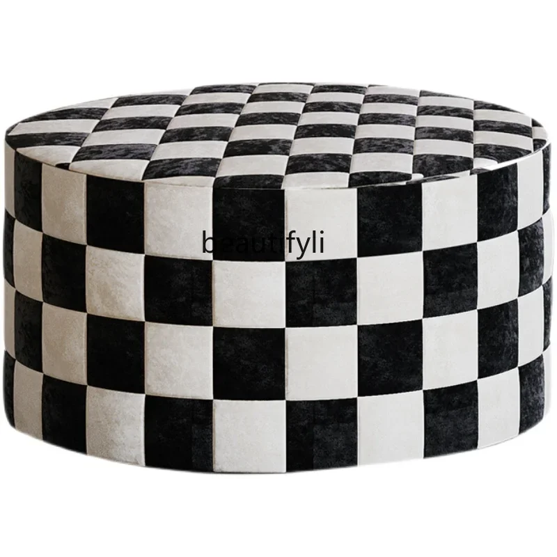 

S Retro Simple round Sofa Footstool Living Room Minimalist Cloakroom Shoe Changing Stool