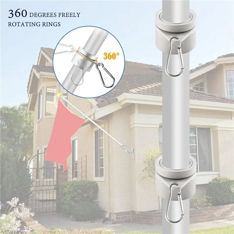 ABBQ SALE 2 Pcs Flag Pole Rings Anti Wrap Flag Pole Clips Swivels 360° Rotating Flagpole Flag Mounting Rings 1 Inch